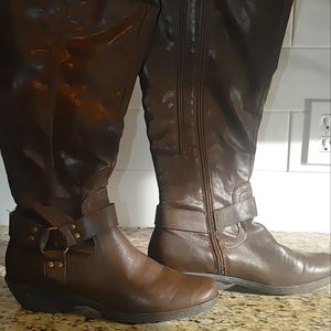 82 size 8 brown leather double zipper women's knee-high boot